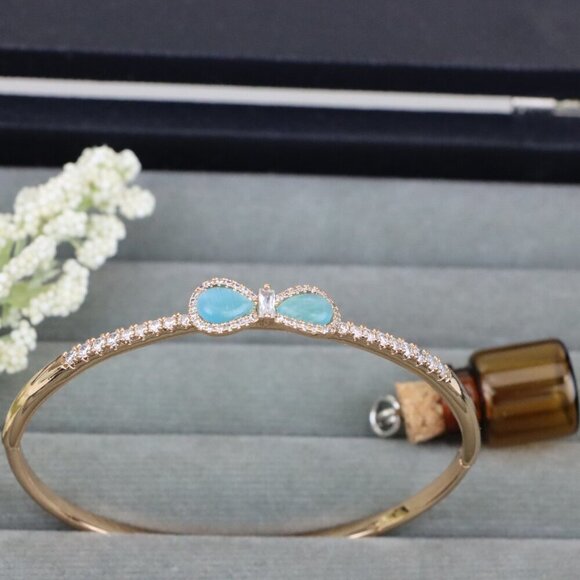 Elegant Rose Gold Bangle with Aqua Bow and Crystal Accents, XPBL0423 - Picture 12 of 12